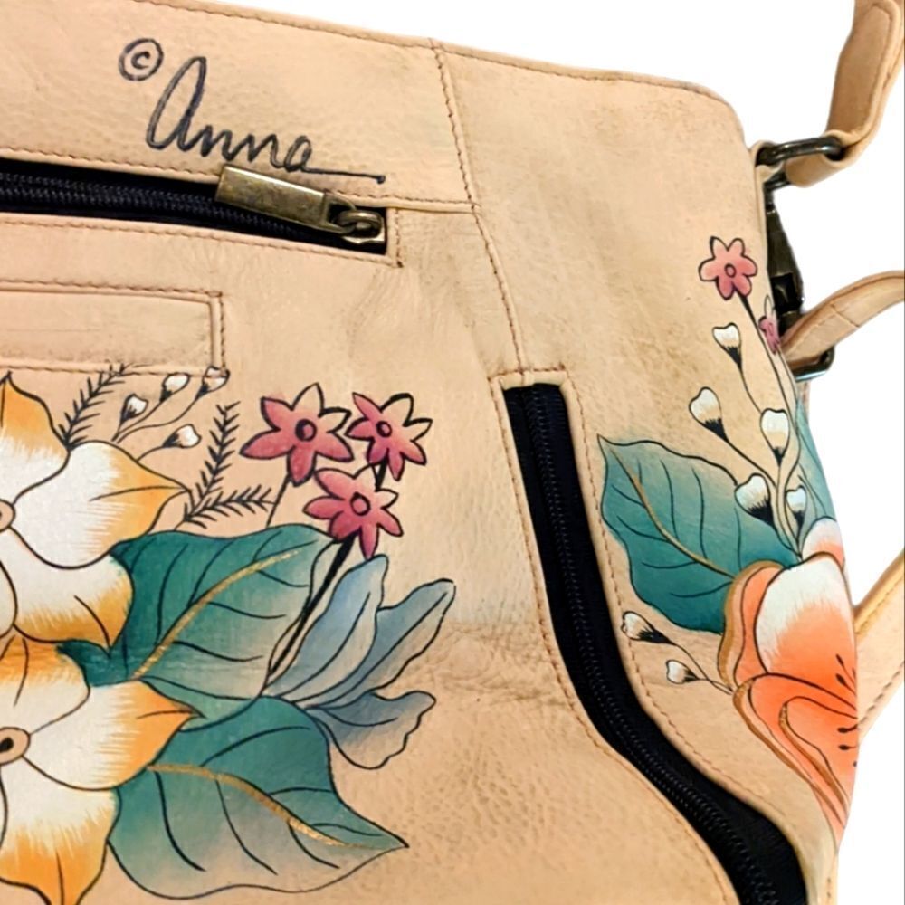 Anna Beige Floral Crossbody Bag with Teal and Coral Accents
